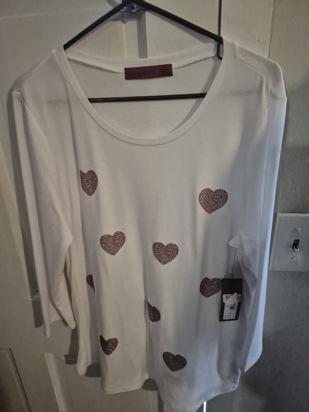 Women’s White Long Sleeve Tunic with Red Heart Print